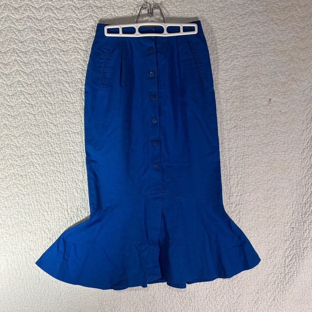 Chic Blue Button-Down Pencil Skirt Linen blend Mermaidcore, Romantic
